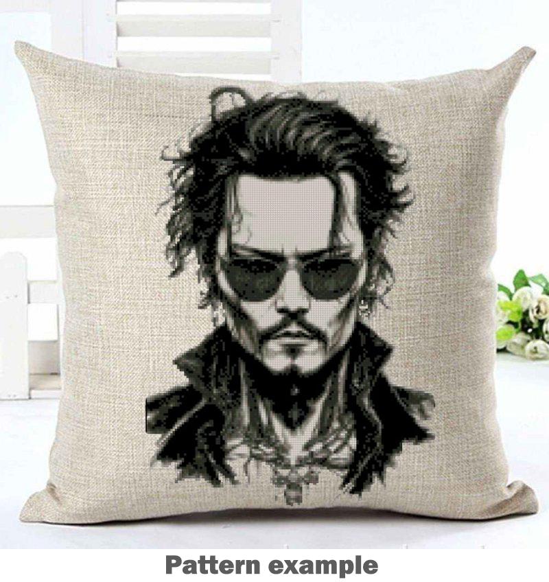Iconic Hollywood Actor Portrait Cross Stitch Pattern PDF, Dark Charismatic Celebrity Inspired Embroidery Design, Realistic Black and White - NuttyHappyHobby