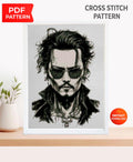 Iconic Hollywood Actor Portrait Cross Stitch Pattern PDF, Dark Charismatic Celebrity Inspired Embroidery Design, Realistic Black and White - NuttyHappyHobby