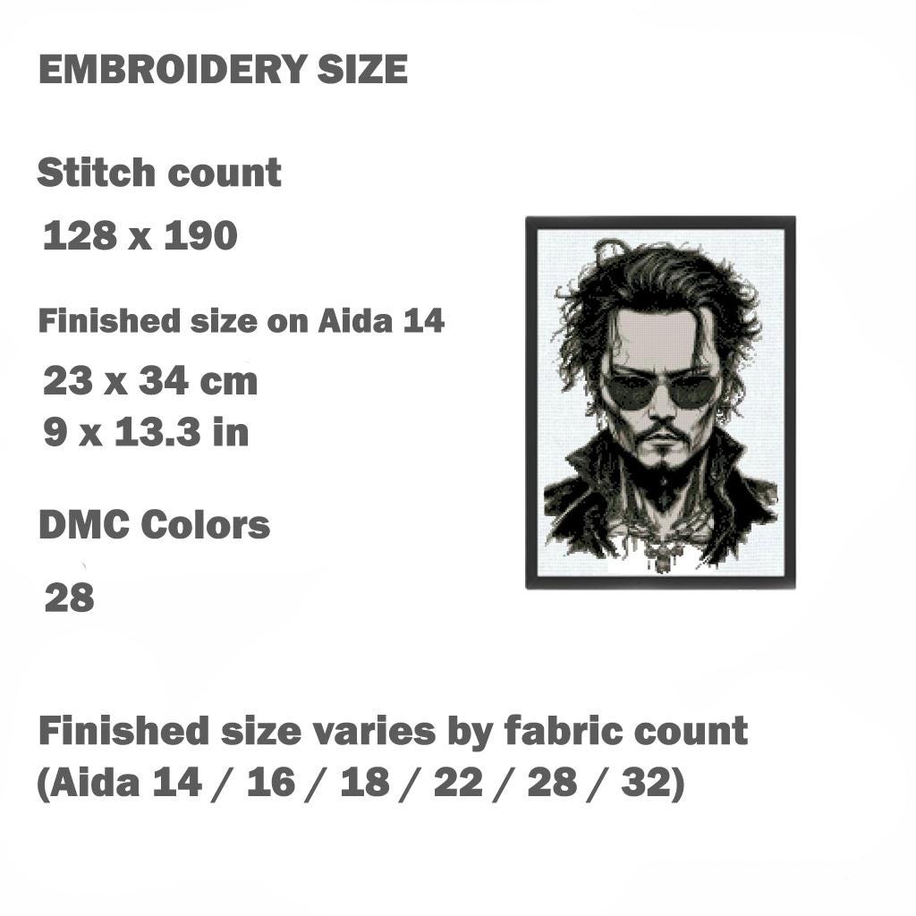 Iconic Hollywood Actor Portrait Cross Stitch Pattern PDF, Dark Charismatic Celebrity Inspired Embroidery Design, Realistic Black and White - NuttyHappyHobby