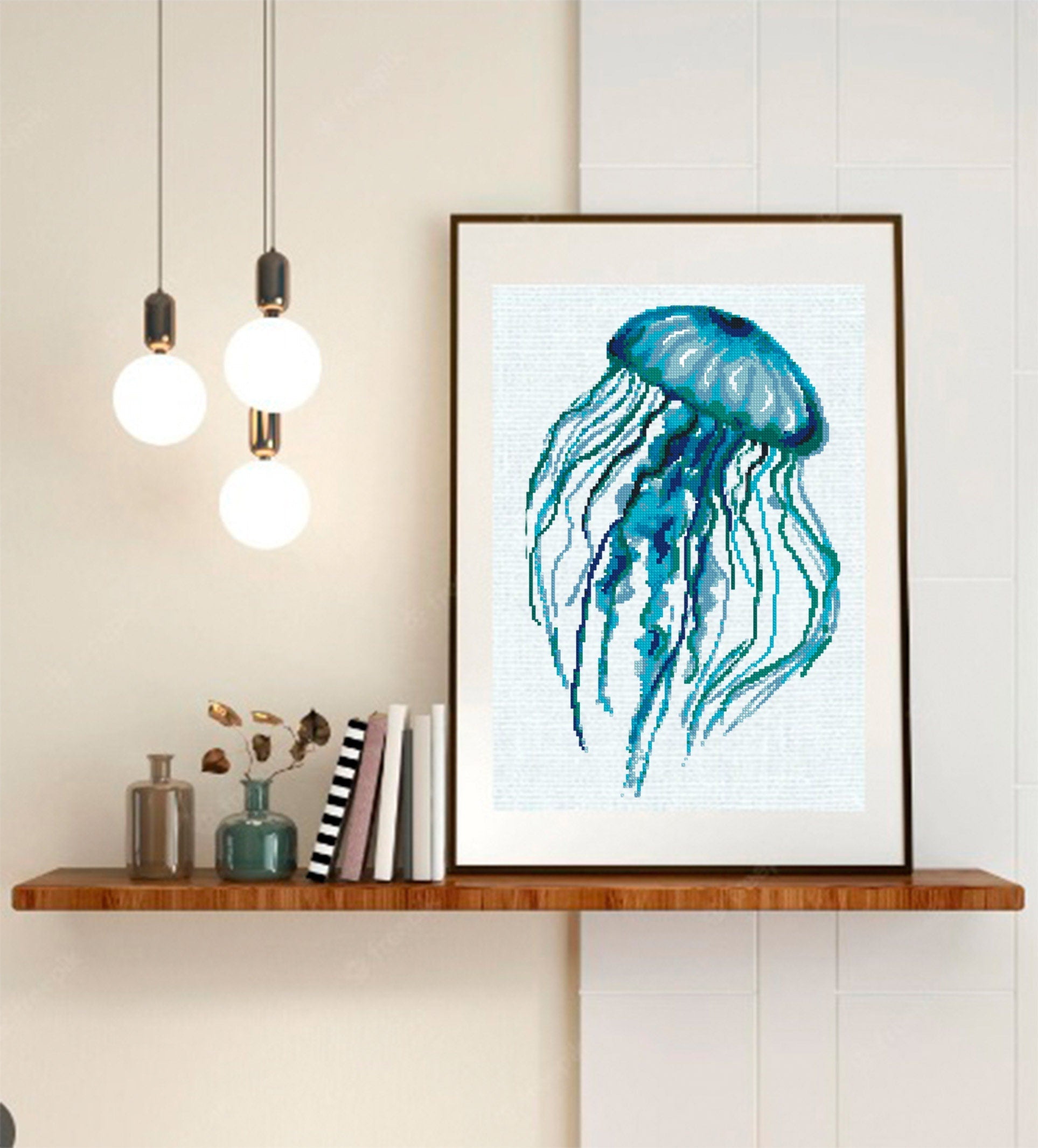 Jellyfish Cross Stitch Pattern PDF, Ocean Embroidery Pattern, Sea Life Cross Stitch, Marine Animal Art, Jellyfish Embroidery, Download - NuttyHappyHobby
