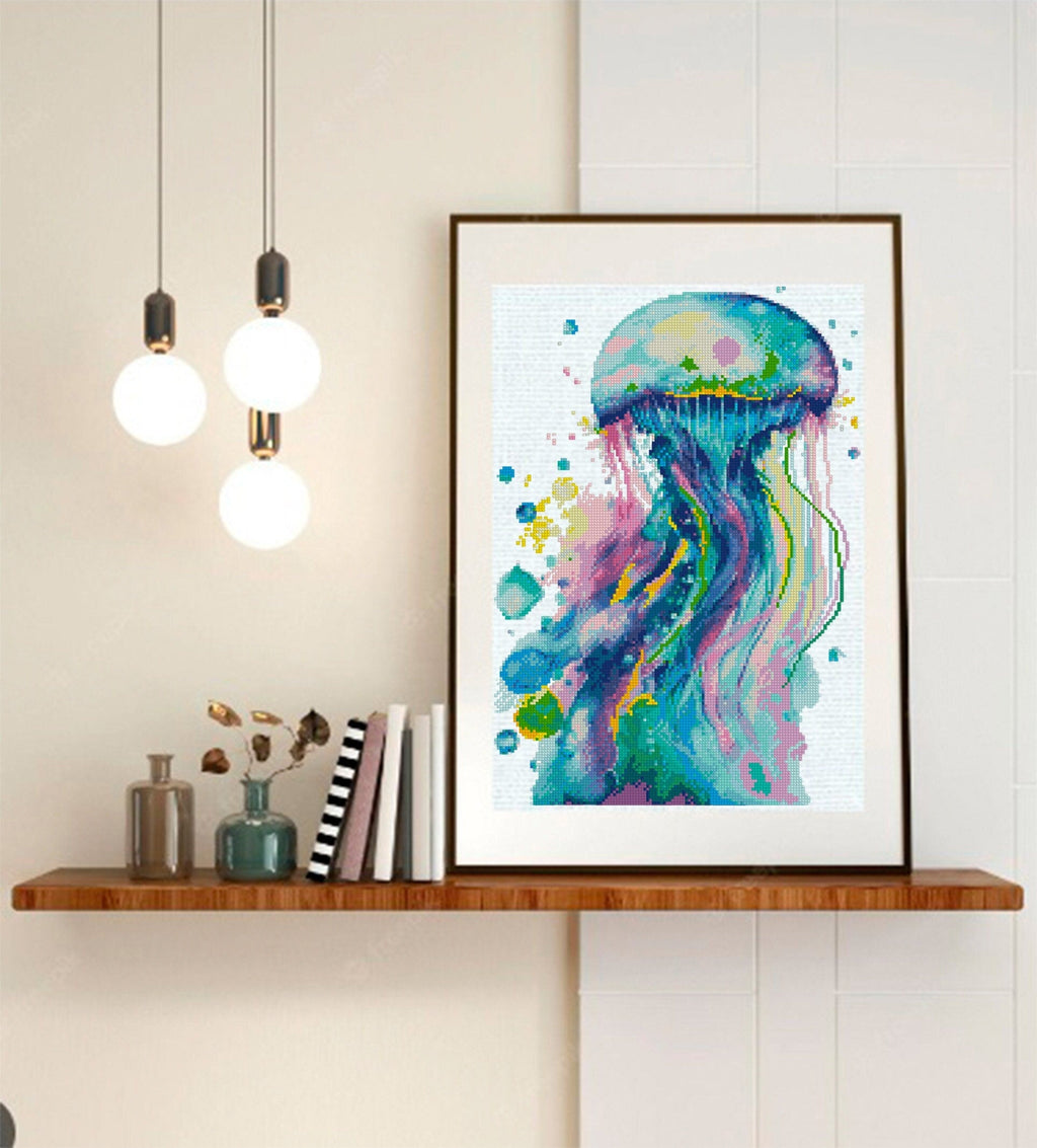 Jellyfish Cross Stitch Pattern PDF, Watercolor Ocean Embroidery, Sea Life Cross Stitch, Marine Animal Art, Nautical Decor, download pdf - NuttyHappyHobby