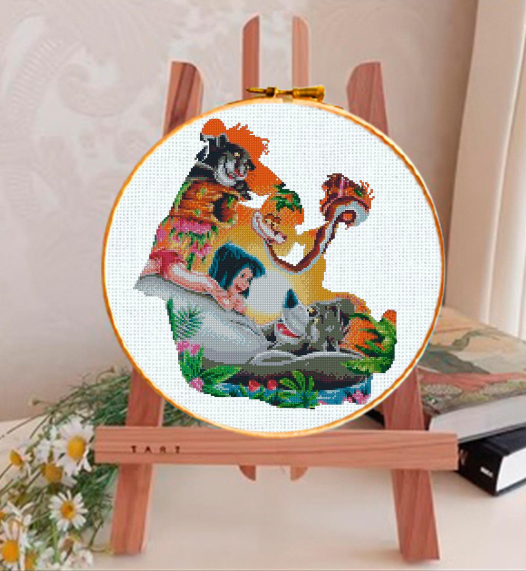 Jungle Book Cross Stitch Pattern PDF, Mowgli Cartoon Embroidery Design, Jungle Animal Needlework Pattern, Disney Inspired Cross Stitch - NuttyHappyHobby