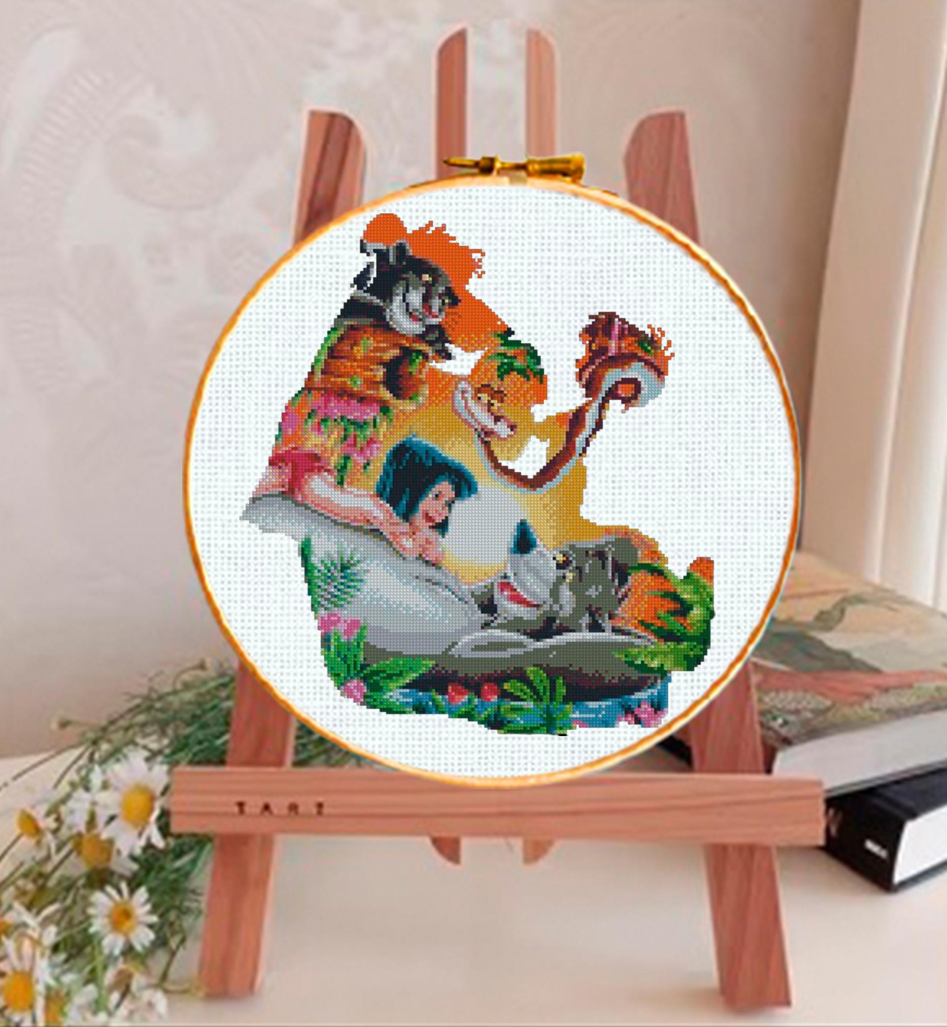 Jungle Book Cross Stitch Pattern PDF, Mowgli Cartoon Embroidery Design, Jungle Animal Needlework Pattern, Disney Inspired Cross Stitch - NuttyHappyHobby