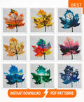 Leaf Cross Stitch Patterns PDF Bundle, Watercolor Autumn Leaves Embroidery Set, Modern Nature Counted Cross Stitch Set Designs Download - NuttyHappyHobby