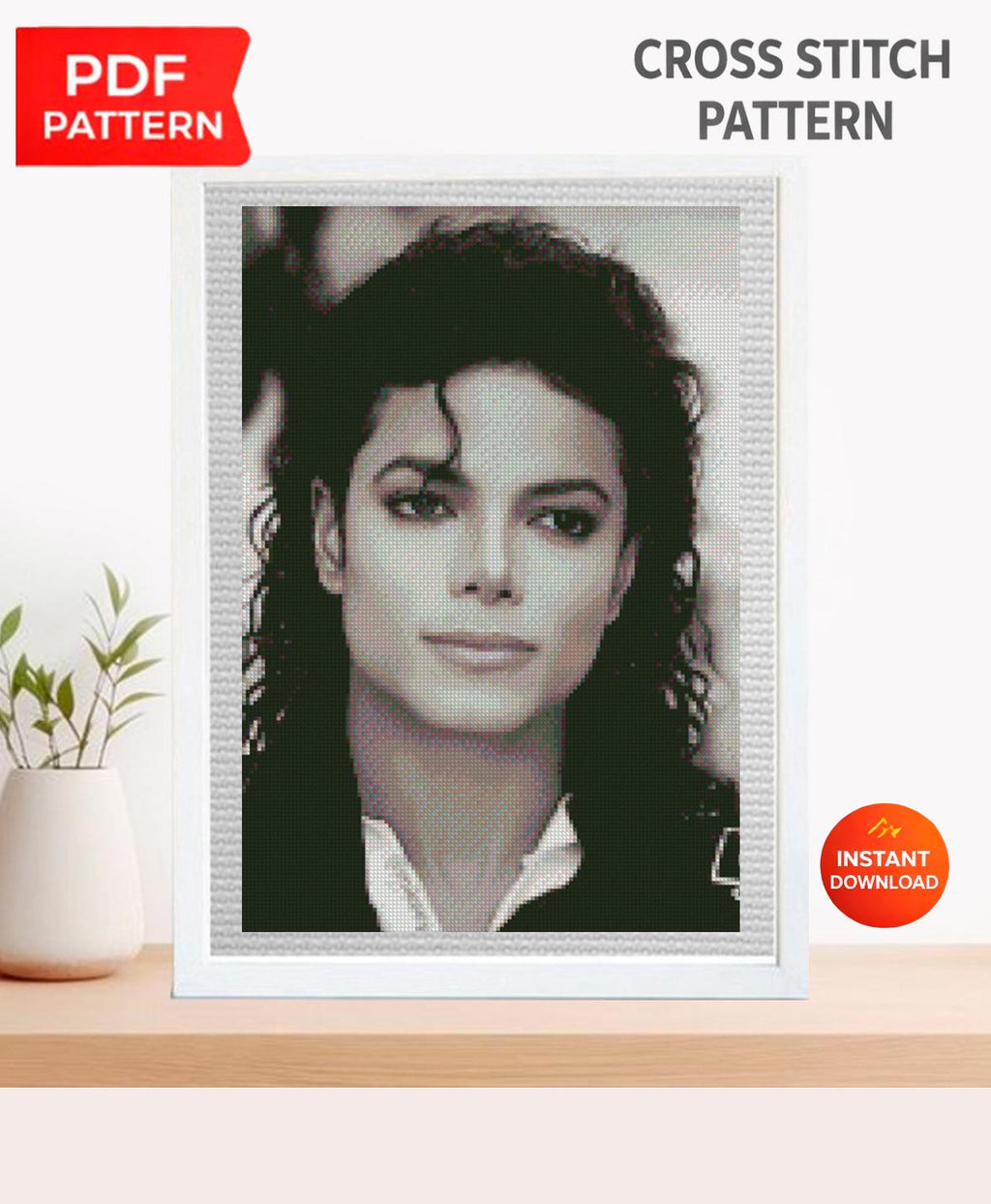 Legendary Pop Star Portrait Cross Stitch Pattern PDF, Iconic Music King Inspired Embroidery Design, Realistic Celebrity Style Wall Art - NuttyHappyHobby