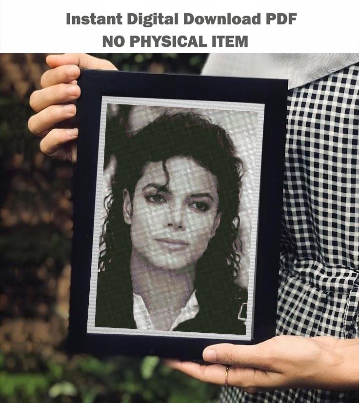 Legendary Pop Star Portrait Cross Stitch Pattern PDF, Iconic Music King Inspired Embroidery Design, Realistic Celebrity Style Wall Art - NuttyHappyHobby