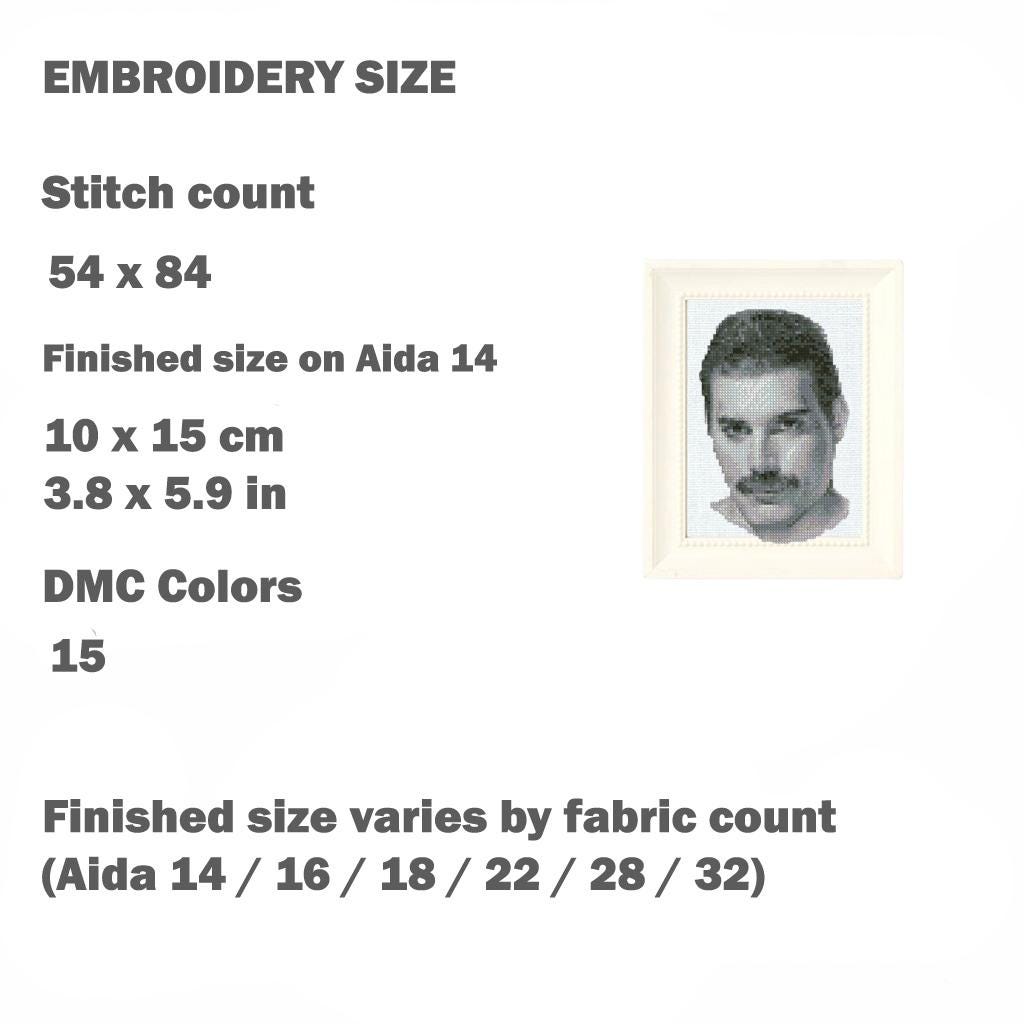Legendary Rock Singer Cross Stitch Pattern PDF, Iconic Mustache Portrait Embroidery Design, Vintage Music Star Wall Art Digital Download - NuttyHappyHobby