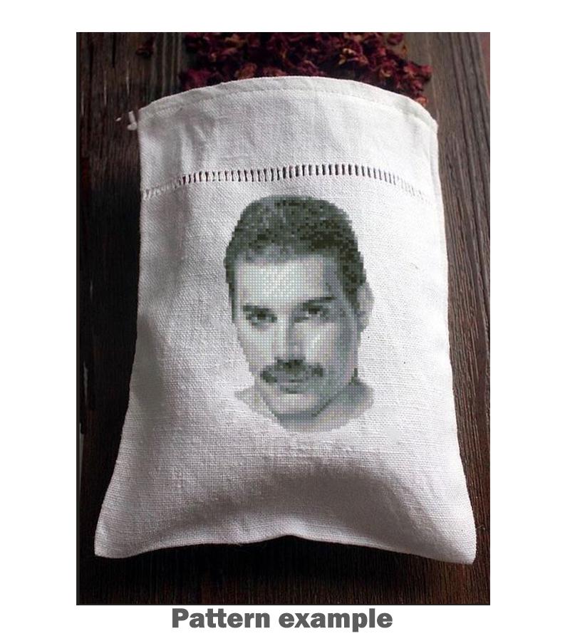Legendary Rock Singer Cross Stitch Pattern PDF, Iconic Mustache Portrait Embroidery Design, Vintage Music Star Wall Art Digital Download - NuttyHappyHobby