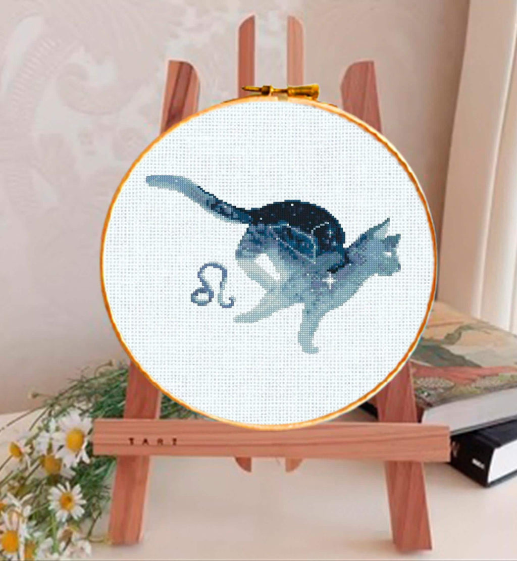 Leo Cross Stitch Pattern PDF, Zodiac Lion Embroidery Design, Astrology Constellation Cross Stitch Chart, Horoscope Needlework, Download - NuttyHappyHobby