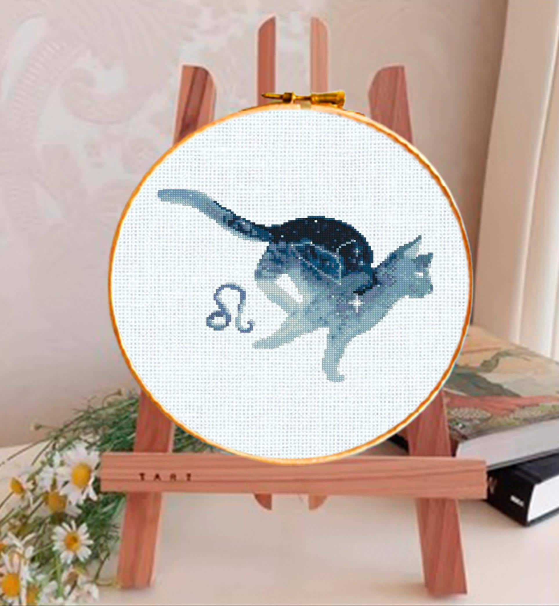 Leo Cross Stitch Pattern PDF, Zodiac Lion Embroidery Design, Astrology Constellation Cross Stitch Chart, Horoscope Needlework, Download - NuttyHappyHobby