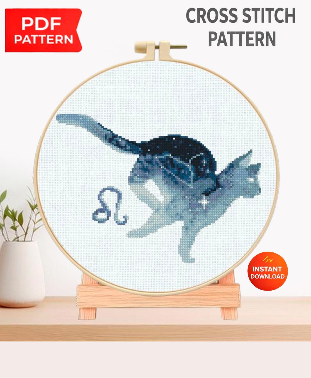 Leo Cross Stitch Pattern PDF, Zodiac Lion Embroidery Design, Astrology Constellation Cross Stitch Chart, Horoscope Needlework, Download - NuttyHappyHobby