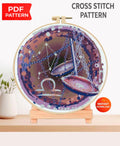 Libra Zodiac Cross Stitch Pattern PDF, Scales Astrology Embroidery Design, Libra Constellation Stitch Chart, Celestial Horoscope Needlework - NuttyHappyHobby