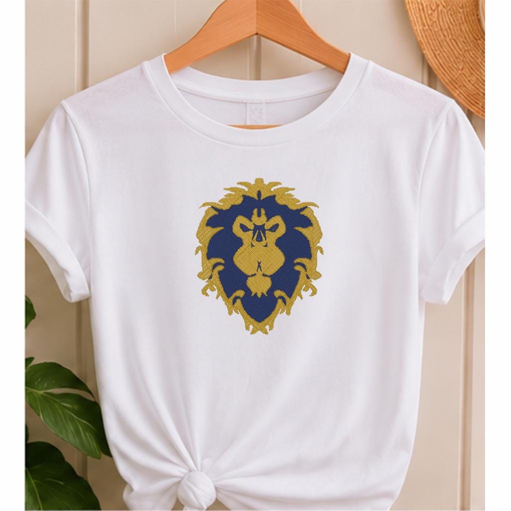 Lion Head Machine Embroidery Design, Blue and Gold Heraldic Lion Crest, Digital Embroidery File, 8 Machine Formats - NuttyHappyHobby