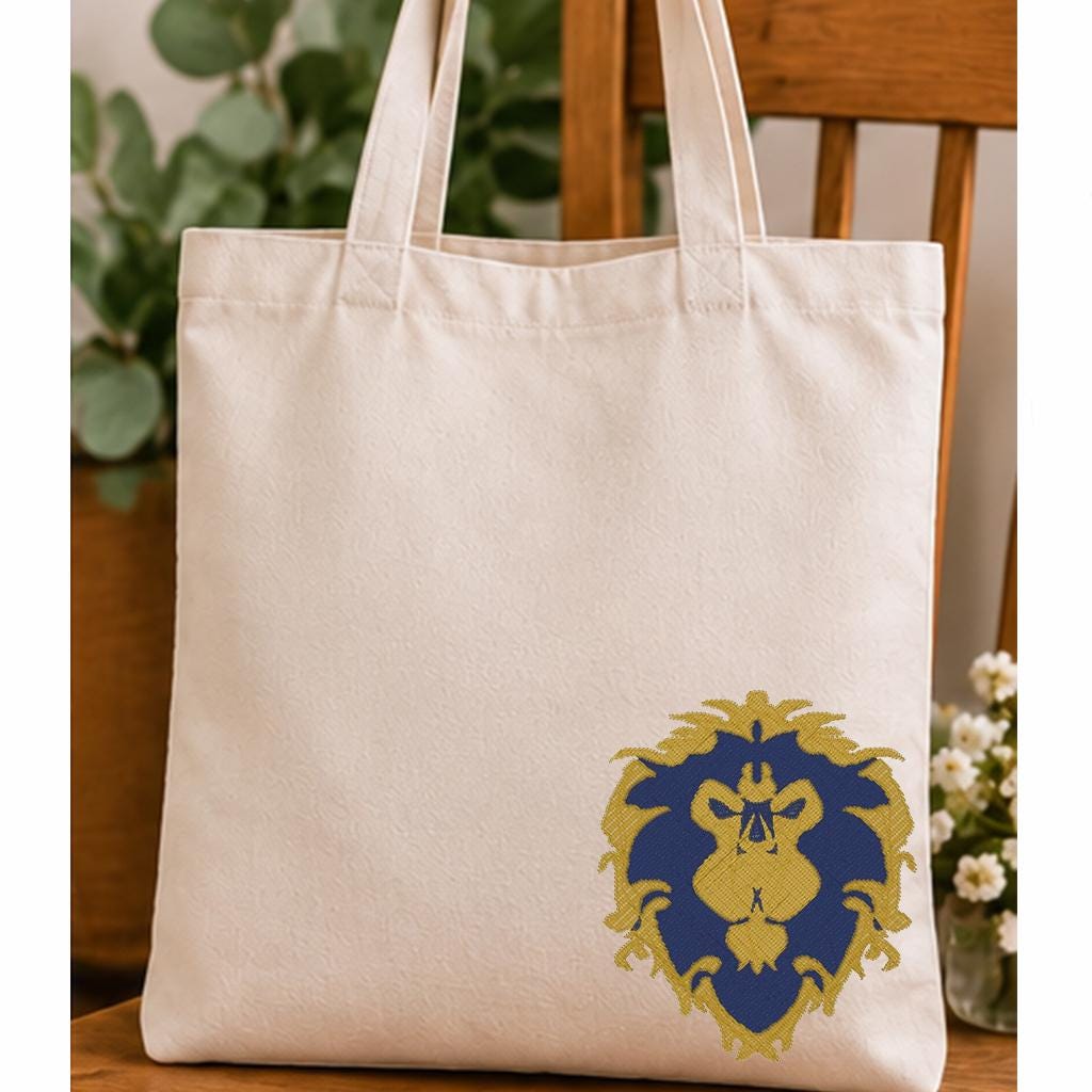 Lion Head Machine Embroidery Design, Blue and Gold Heraldic Lion Crest, Digital Embroidery File, 8 Machine Formats - NuttyHappyHobby