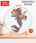 Little Mermaid Floral Cross Stitch Pattern PDF, Mermaid Silhouette Embroidery Design, Ariel Inspired Flower Mermaid Needlework,Fantasy Ocean - NuttyHappyHobby