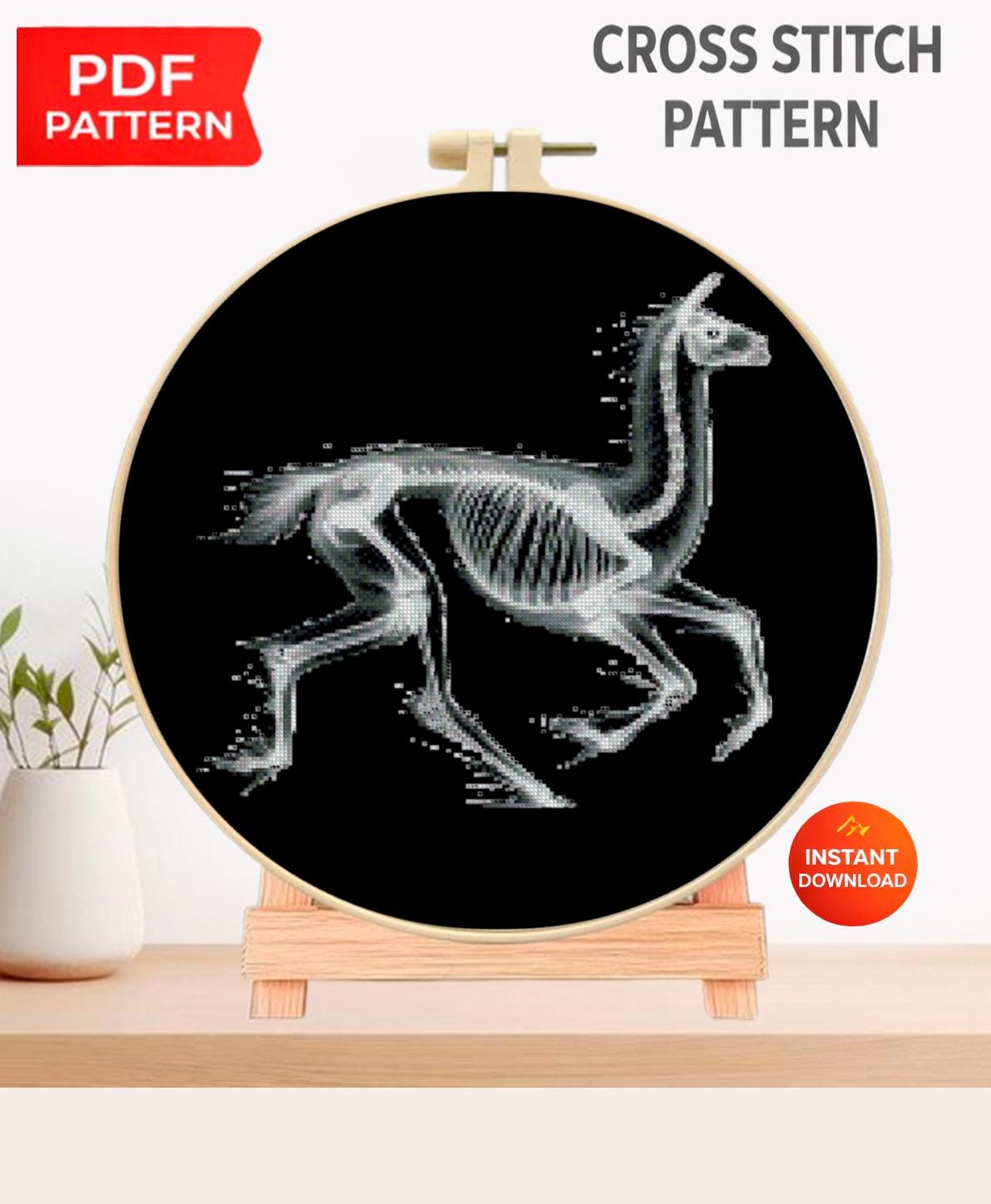 Llama Skeleton Cross Stitch Pattern PDF, X Ray Animal Anatomy Embroidery Design, Gothic Veterinary Wall Art Download - NuttyHappyHobby