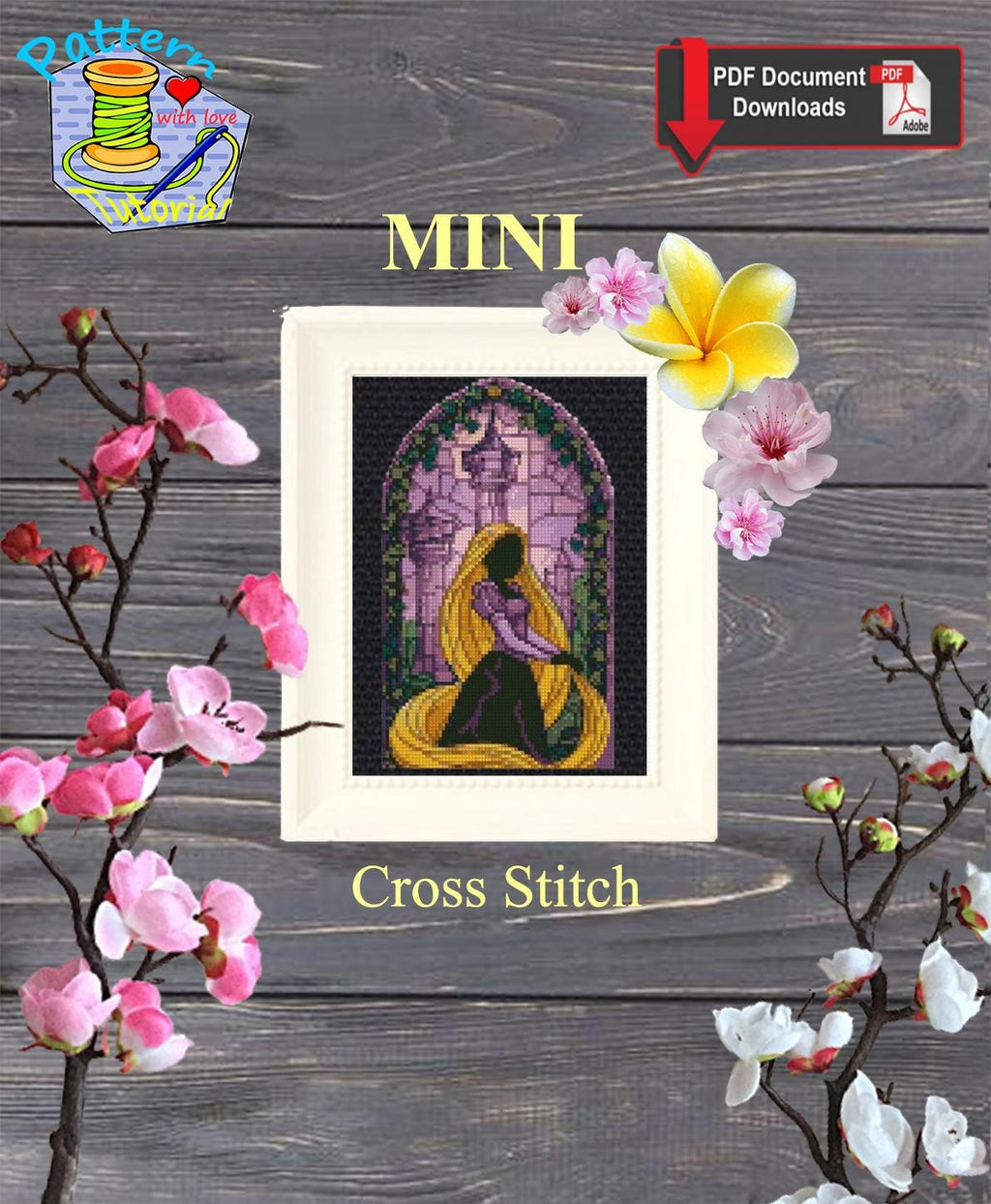 Long Hair Princess Cross Stitch Pattern PDF, Fairy Tale Tower Embroidery Design, Fantasy Princess Needlepoint Chart, 90s cartoons, download - NuttyHappyHobby