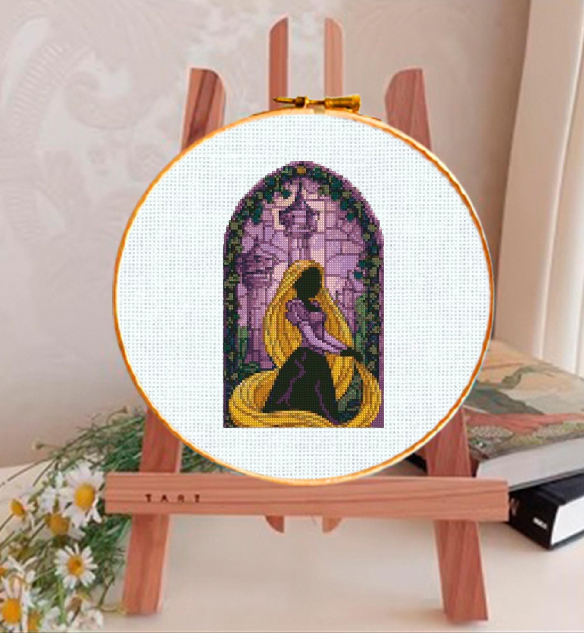 Long Hair Princess Cross Stitch Pattern PDF, Fairy Tale Tower Embroidery Design, Fantasy Princess Needlepoint Chart, 90s cartoons, download - NuttyHappyHobby