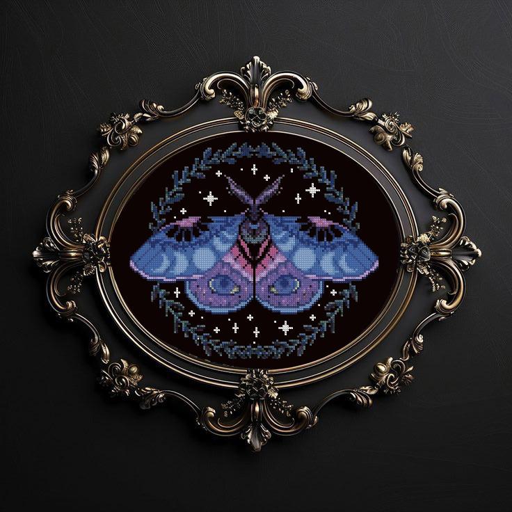 Luna Moth Cross Stitch Pattern PDF, Gothic Moth Embroidery Design, Witchy Celestial Cross Stitch, Dark Academia Decor, Instant Download pdf - NuttyHappyHobby