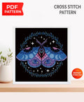 Luna Moth Cross Stitch Pattern PDF, Gothic Moth Embroidery Design, Witchy Celestial Cross Stitch, Dark Academia Decor, Instant Download pdf - NuttyHappyHobby