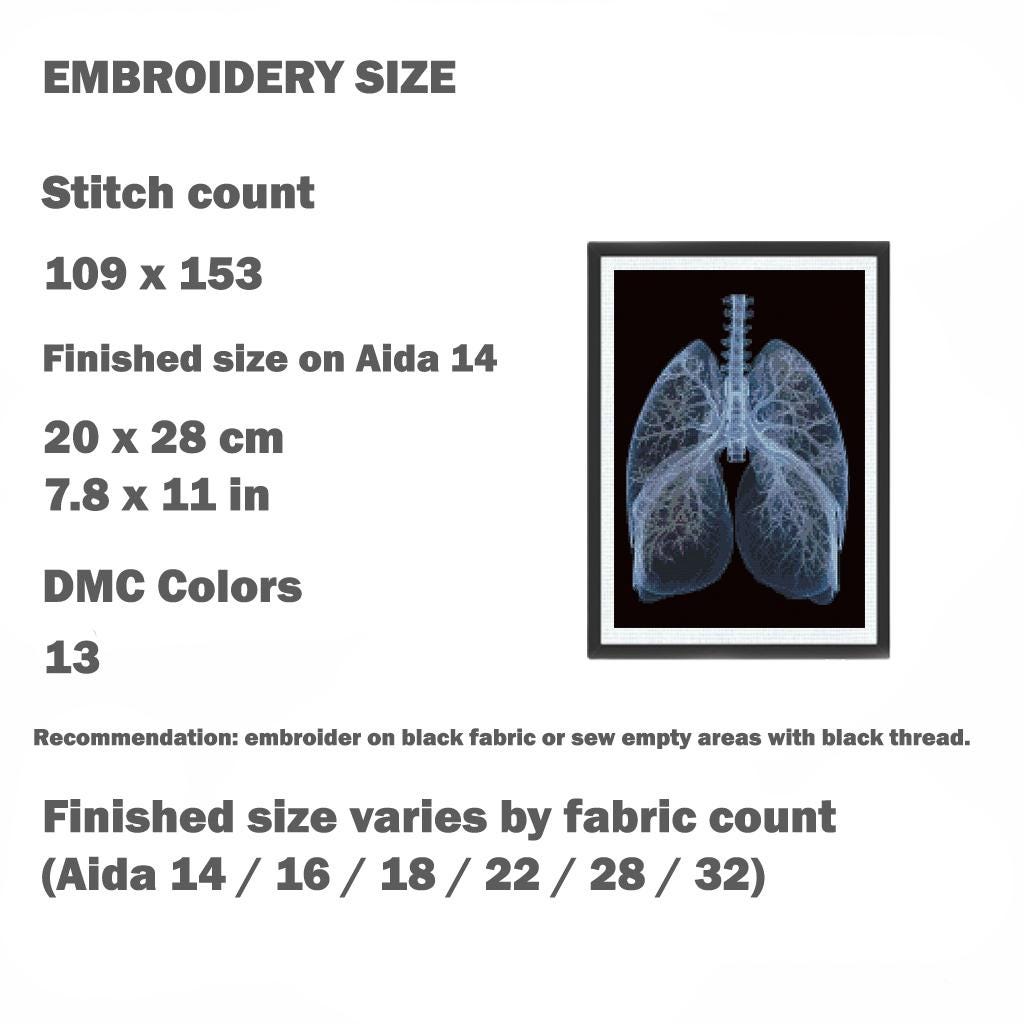 Lungs Cross Stitch Pattern PDF, Human Anatomy Embroidery, Medical Cross Stitch Pattern, Gothic Anatomy Art, Dark Academia Decor Download - NuttyHappyHobby