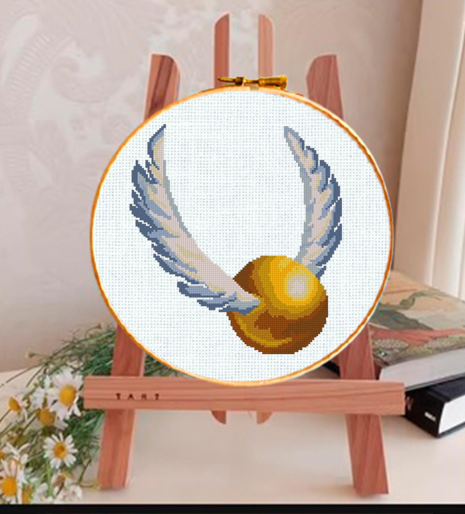 Magic Flying Ball Cross Stitch Pattern PDF, Fantasy Wizard Sport Ball Embroidery Design, Magical Wings Needlepoint Chart, download - NuttyHappyHobby