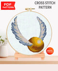 Magic Flying Ball Cross Stitch Pattern PDF, Fantasy Wizard Sport Ball Embroidery Design, Magical Wings Needlepoint Chart, download - NuttyHappyHobby