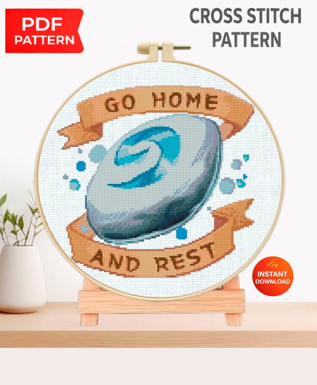 Magic Hearth Stone Cross Stitch Pattern PDF, Fantasy Game Inspired Embroidery Design, Gamer Needlepoint Chart, Geek Decor, download pdf - NuttyHappyHobby