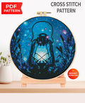 Magic Lantern Cross Stitch Pattern PDF, Fantasy Night Forest Embroidery Design, Glowing Lantern Modern Cross Stitch Digital Download PDF - NuttyHappyHobby