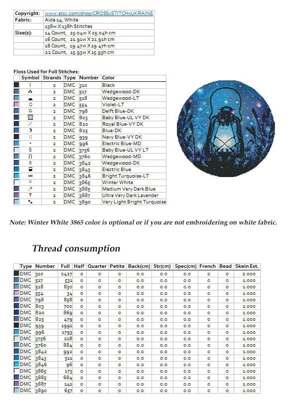 Magic Lantern Cross Stitch Pattern PDF, Fantasy Night Forest Embroidery Design, Glowing Lantern Modern Cross Stitch Digital Download PDF - NuttyHappyHobby