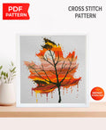 Maple Leaf Cross Stitch Pattern PDF, Autumn Maple Leaf Embroidery Design, Fall Nature Cross Stitch, Modern Botanical Cross Stitch Download - NuttyHappyHobby