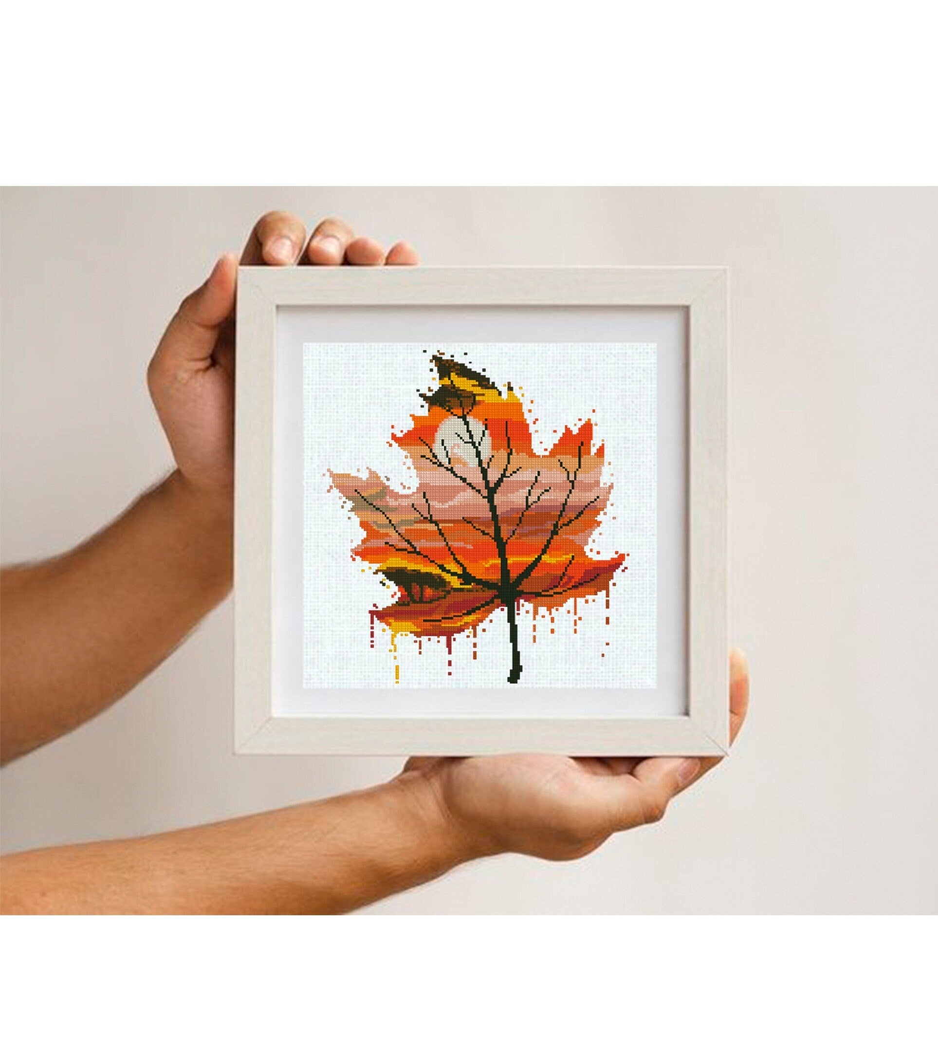Maple Leaf Cross Stitch Pattern PDF, Autumn Maple Leaf Embroidery Design, Fall Nature Cross Stitch, Modern Botanical Cross Stitch Download - NuttyHappyHobby