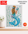 Mermaid Cross Stitch Pattern PDF, Ocean Mermaid Embroidery Design, Fantasy Sea Cross Stitch, Beautiful Mermaid Silhouette Pattern Download - NuttyHappyHobby