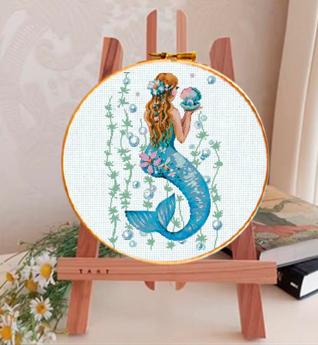 Mermaid Cross Stitch Pattern PDF, Ocean Mermaid Embroidery Design, Fantasy Sea Cross Stitch, Beautiful Mermaid Silhouette Pattern Download - NuttyHappyHobby