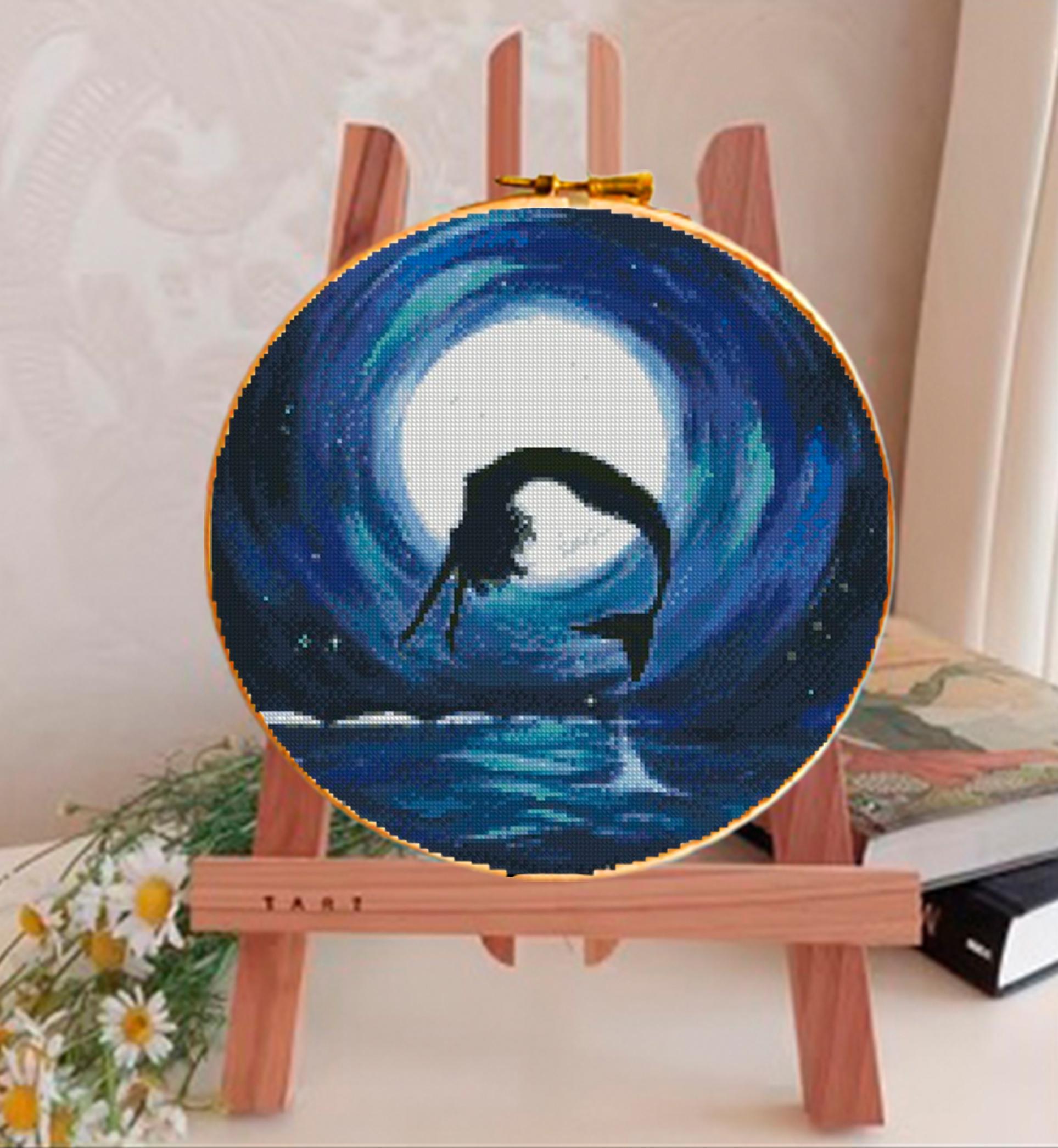 Mermaid Cross Stitch Pattern PDF, Ocean Wave Mermaid Embroidery Design, Fantasy Mermaid Cross Stitch, Underwater Cross Stitch Download - NuttyHappyHobby