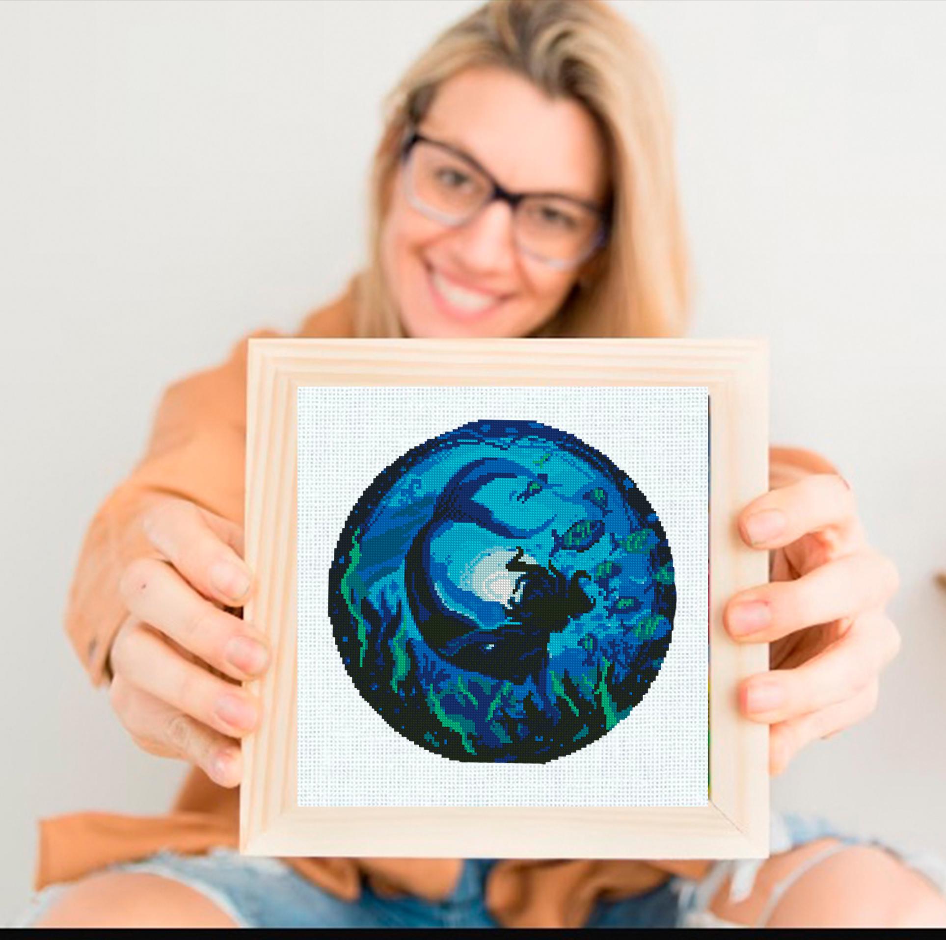 Mermaid Cross Stitch Pattern PDF, Underwater Ocean Fantasy Embroidery Design, Mermaid Silhouette Cross Stitch Digital Download pdf - NuttyHappyHobby