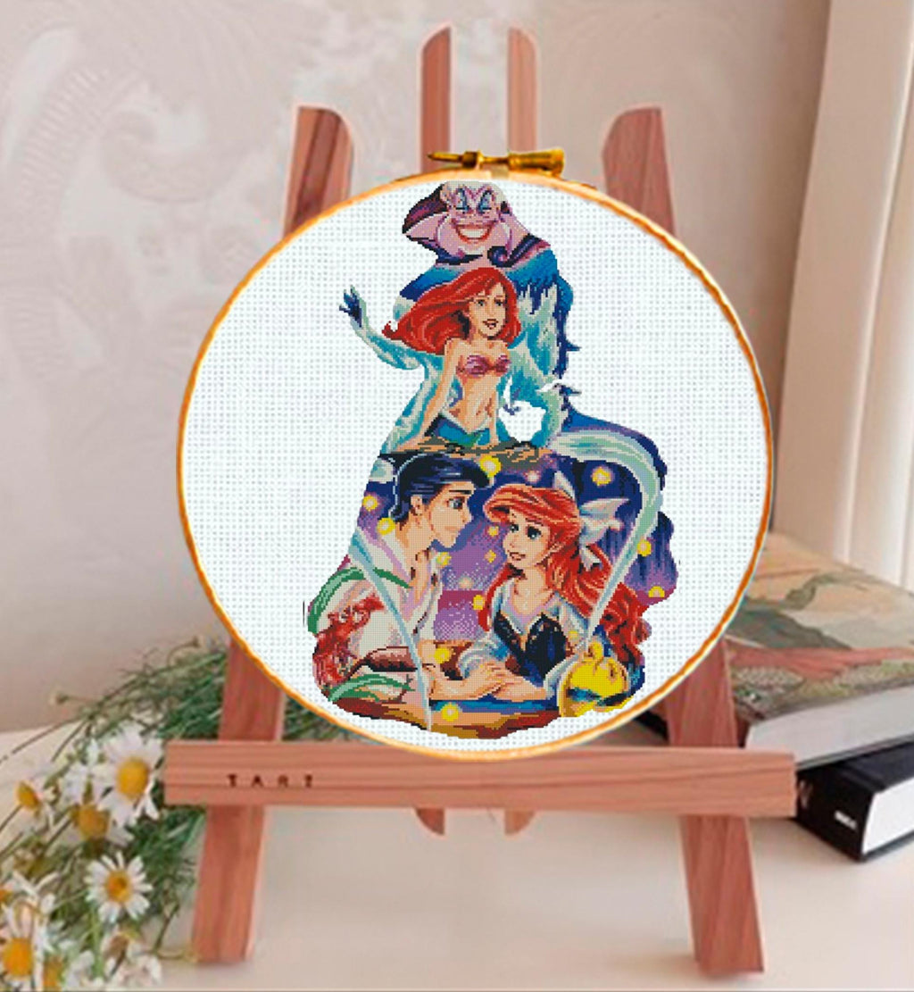 Mermaid Princess Cross Stitch Pattern PDF, Ocean Princess Embroidery Design, Fantasy Sea Princess Needlepoint Chart, 90s cartoons, download - NuttyHappyHobby