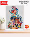Mermaid Princess Cross Stitch Pattern PDF, Ocean Princess Embroidery Design, Fantasy Sea Princess Needlepoint Chart, 90s cartoons, download - NuttyHappyHobby