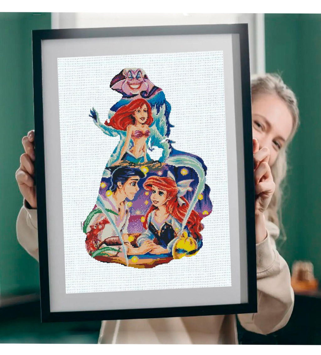 Mermaid Princess Cross Stitch Pattern PDF, Ocean Princess Embroidery Design, Fantasy Sea Princess Needlepoint Chart, 90s cartoons, download - NuttyHappyHobby