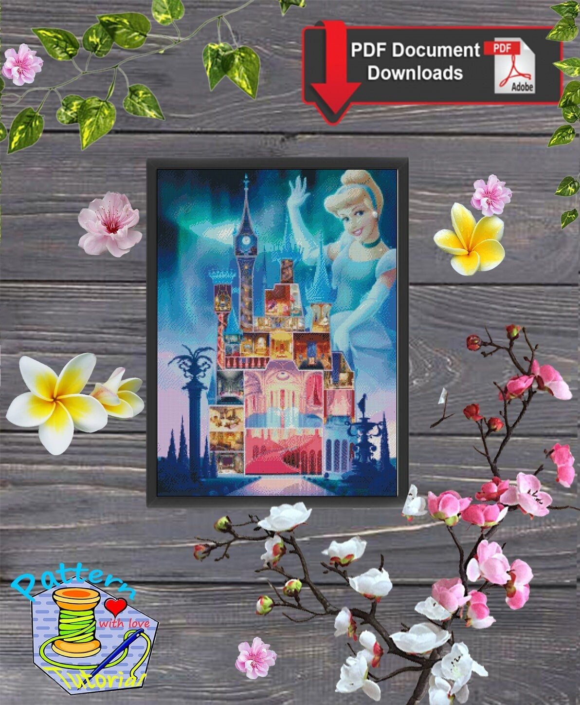 Midnight Castle Princess Cross Stitch Pattern PDF, Fairytale Glass Slipper Princess Embroidery Design, Fantasy Storybook Needlework, 90s - NuttyHappyHobby