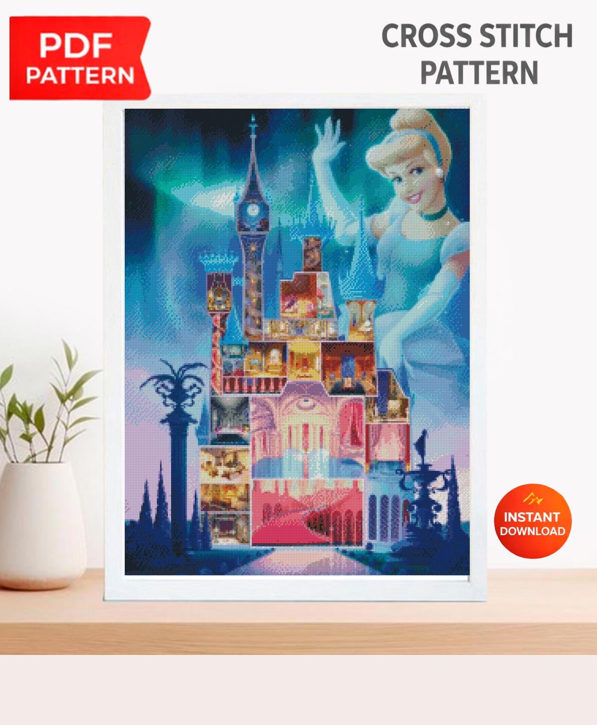 Midnight Castle Princess Cross Stitch Pattern PDF, Fairytale Glass Slipper Princess Embroidery Design, Fantasy Storybook Needlework, 90s - NuttyHappyHobby