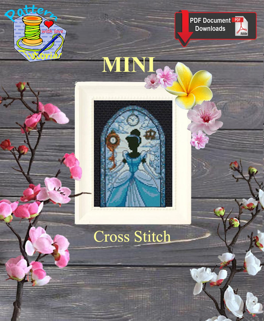 Mini Cinderella Castle Cross Stitch Pattern PDF, Princess Castle Window Embroidery Design, Fairy Tale Princess Silhouette Needlework, 90s - NuttyHappyHobby