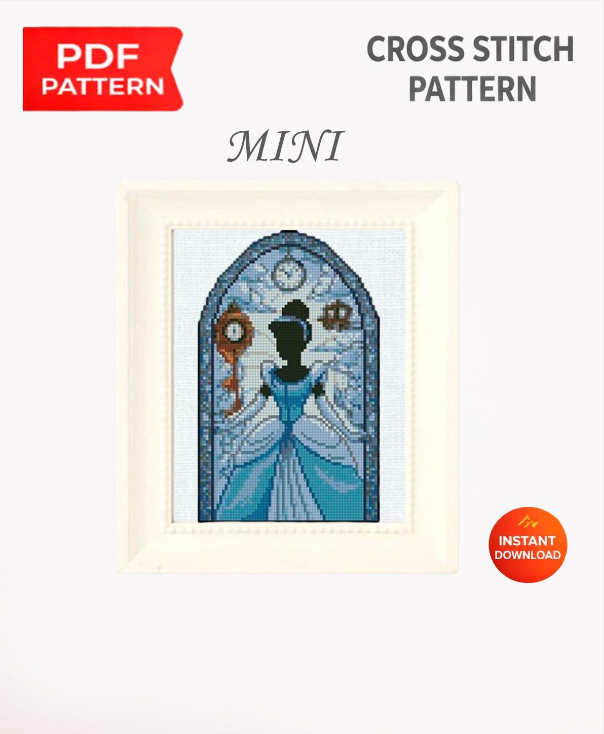 Mini Cinderella Castle Cross Stitch Pattern PDF, Princess Castle Window Embroidery Design, Fairy Tale Princess Silhouette Needlework, 90s - NuttyHappyHobby