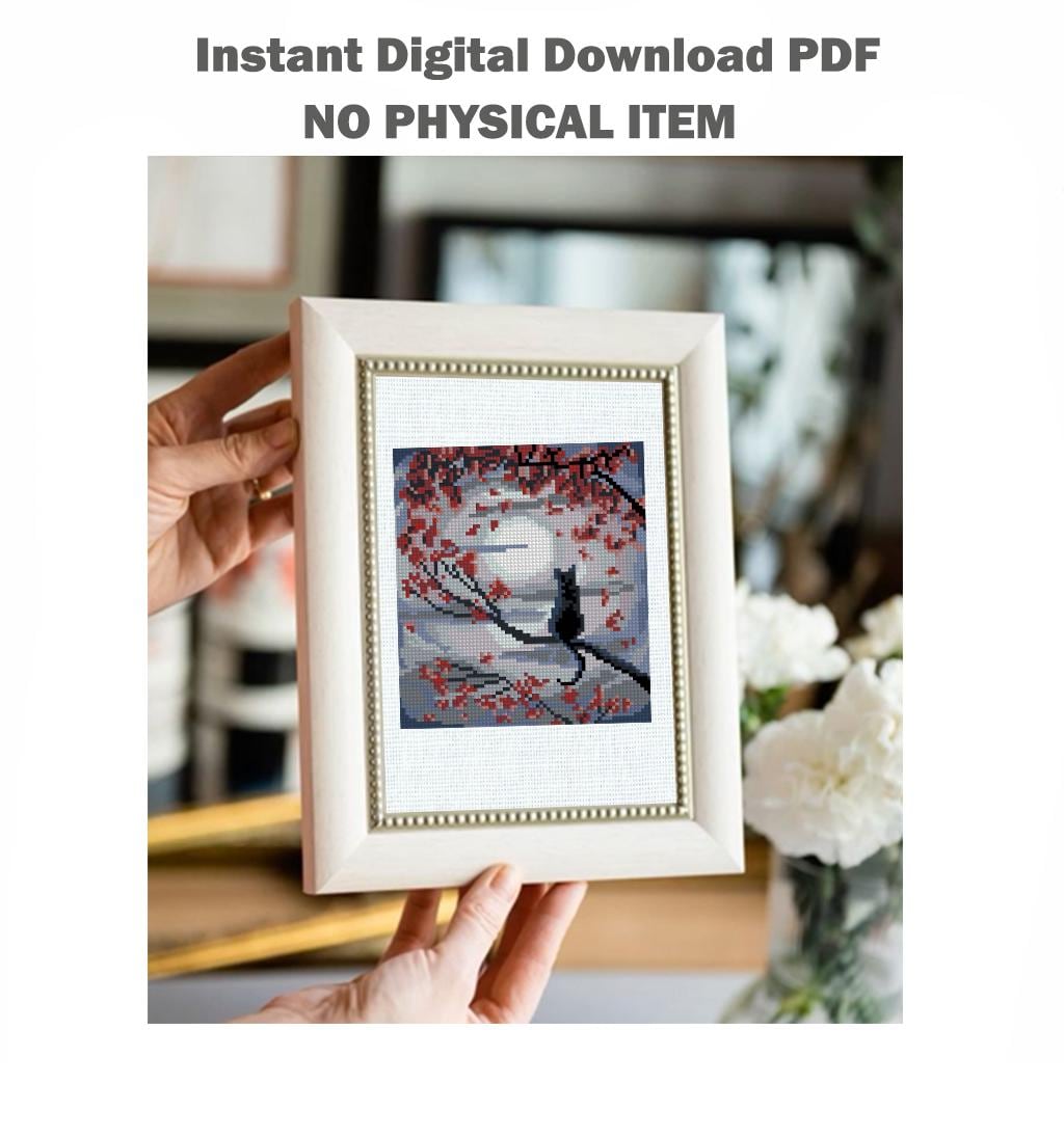 Mini Cross Stitch Pattern Set PDF, 3 Nature Landscape Embroidery Designs, Lantern Bird Tree Modern Cross Stitch Bundle Digital Download pdf - NuttyHappyHobby