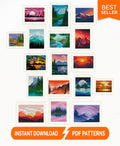 Mini Cross Stitch Patterns Bundle PDF, Landscape Cross Stitch Set, Nature Mountain Forest Sunset Mini Embroidery Designs Digital Download - NuttyHappyHobby