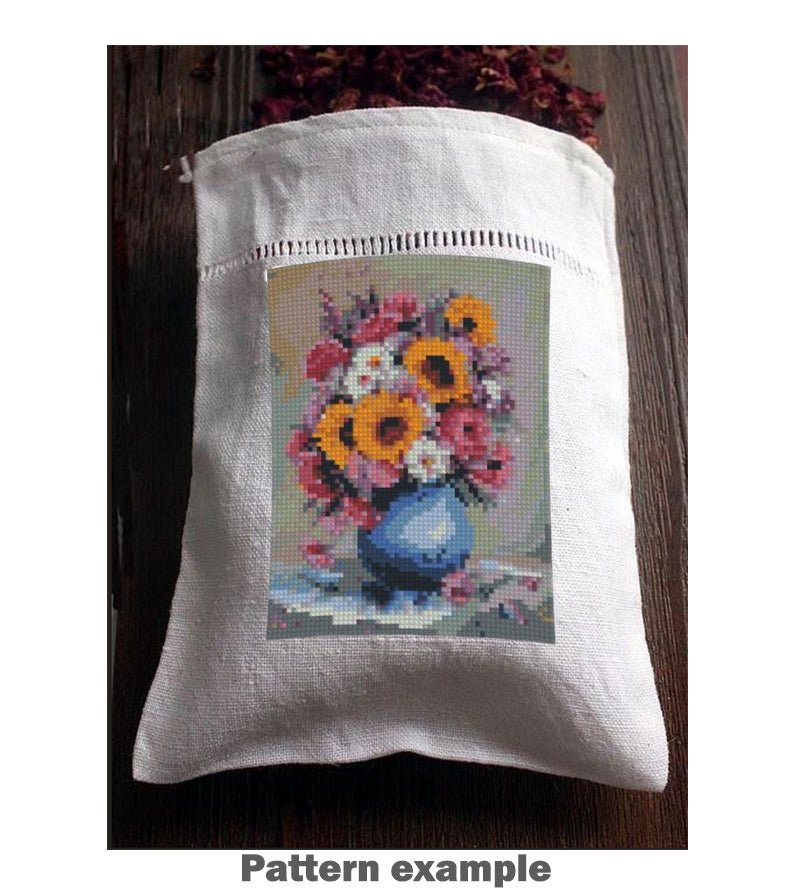 Mini Floral Bouquet Cross Stitch Pattern PDF, Flower Vase Embroidery Design, Small Flower Cross Stitch Chart, Modern Botanical Needlepoint, Instant Download - NuttyHappyHobby