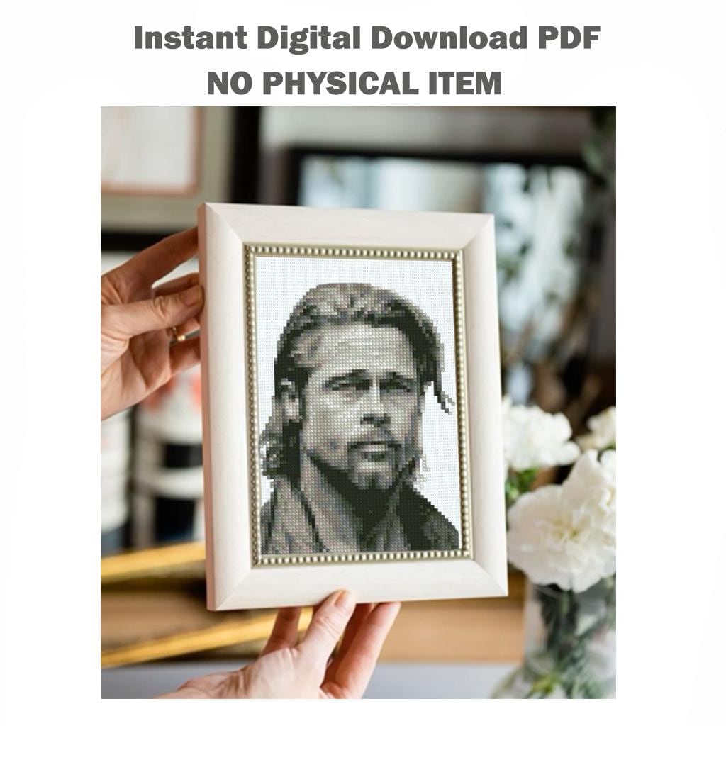 Mini Hollywood Movie Star Portrait Cross Stitch Pattern PDF, Realistic Male Celebrity Inspired Embroidery Design, Classic Cinema Wall Art - NuttyHappyHobby