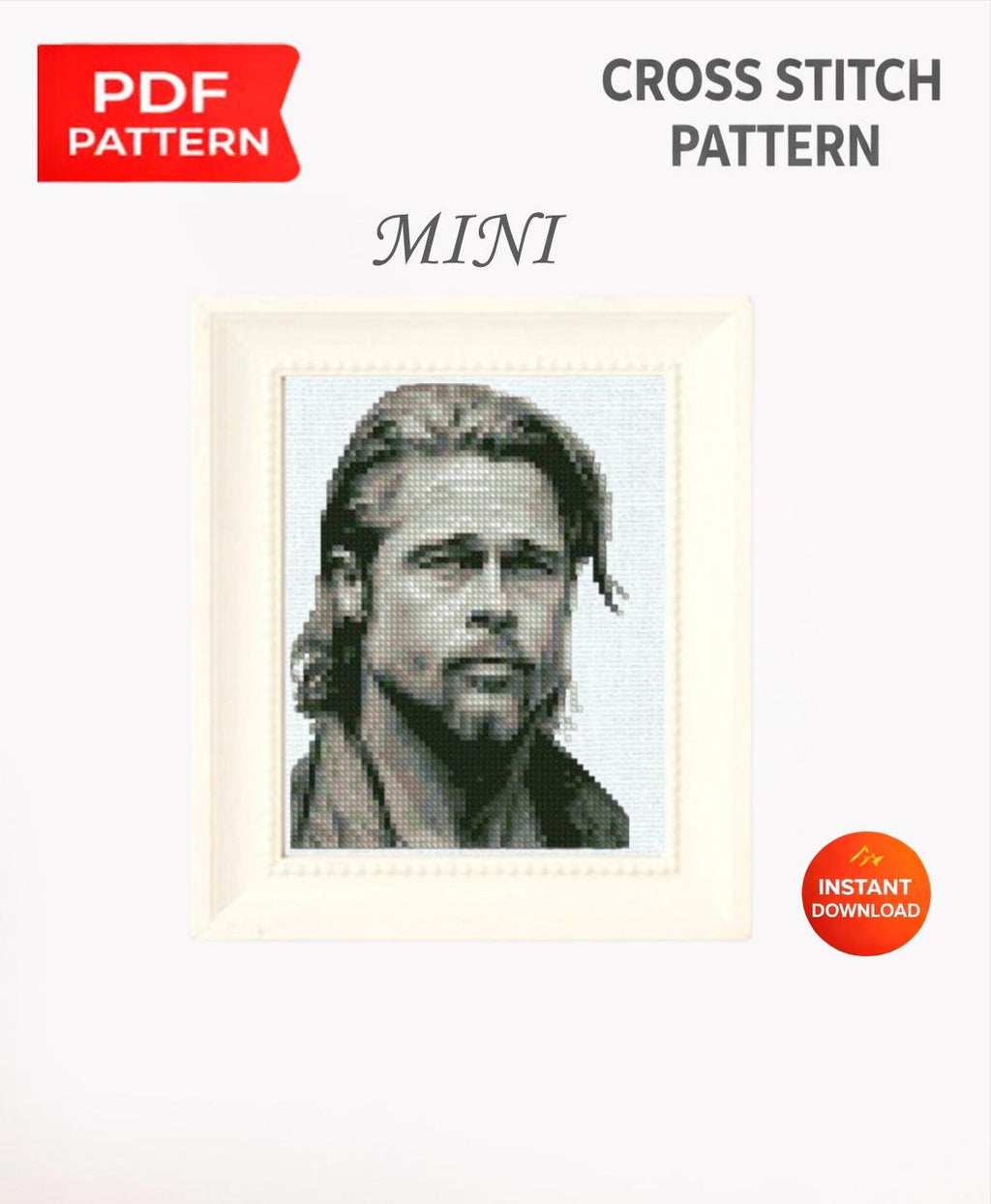 Mini Hollywood Movie Star Portrait Cross Stitch Pattern PDF, Realistic Male Celebrity Inspired Embroidery Design, Classic Cinema Wall Art - NuttyHappyHobby