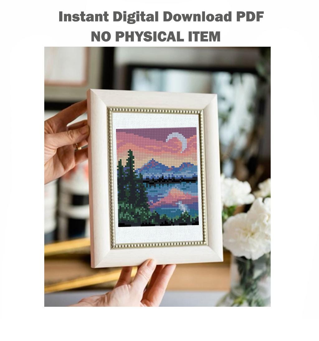 Mini Landscape Cross Stitch Bundle PDF, Small Nature Embroidery Patterns, Mountain Forest Counted Cross Stitch Set Designs Digital Download - NuttyHappyHobby