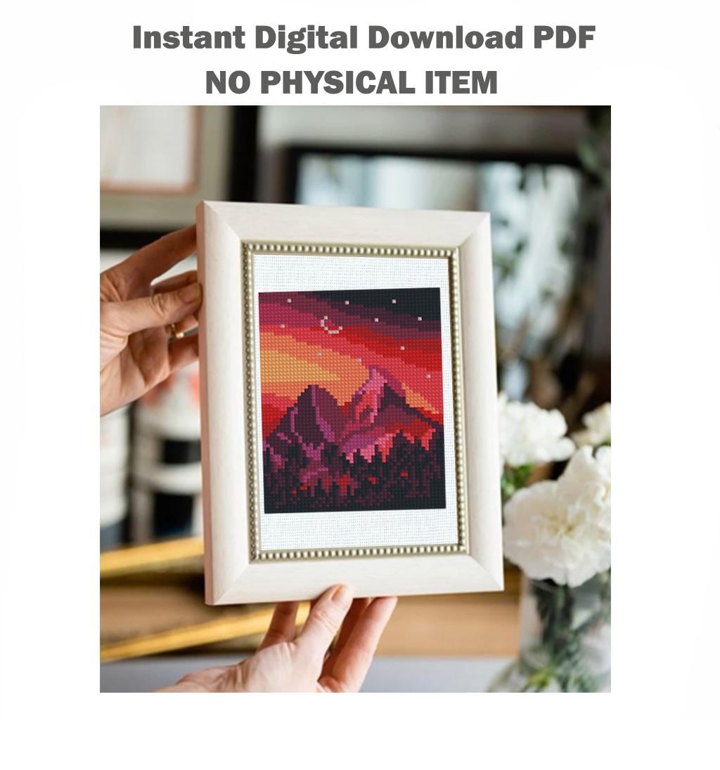 Mini Landscape Cross Stitch Patterns PDF Bundle, Mountain Nature Embroidery Set, Small Counted Cross Stitch Charts Designs Digital Download - NuttyHappyHobby